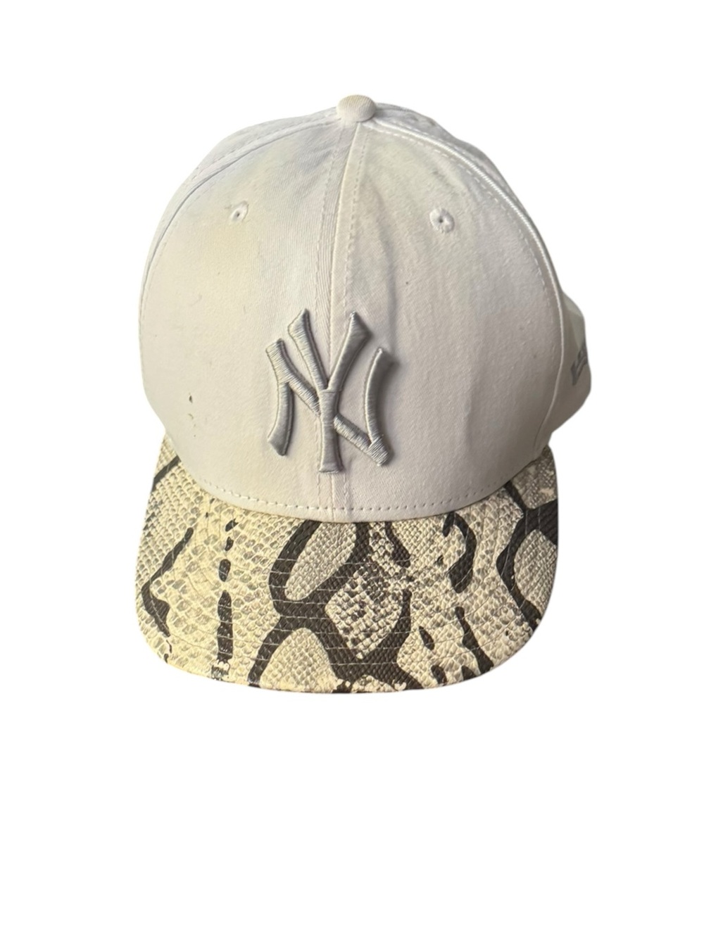 New Era White NY Cap with Snake-Print Brim